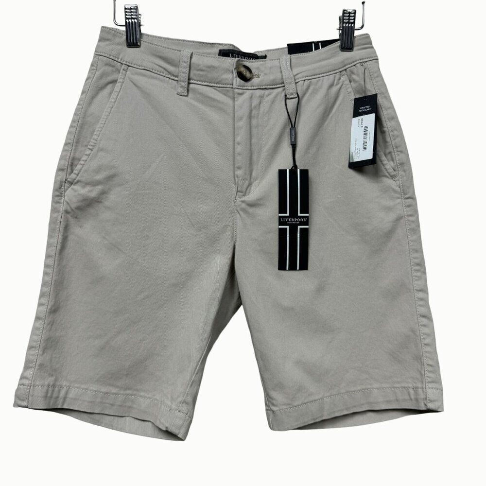 Liverpool Men’s Khaki Tan Flat Front Chino Bermuda Shorts 28 NWT